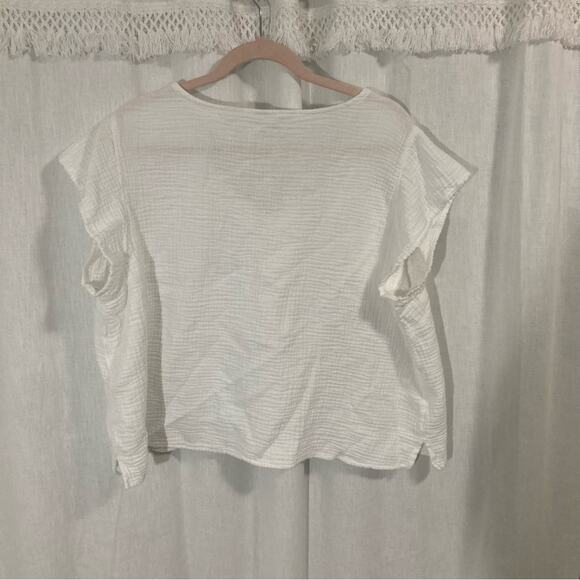 three dots crispy white beachy boho muslin gauzy 100% cotton tunic top size XXL - Picture 2 of 6